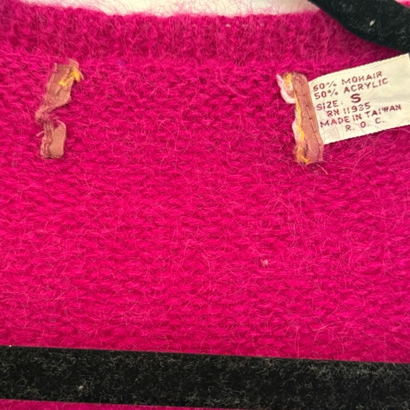 Vintage 80s sz small Mohair blend fuchsia hot pink Cardigan sweater knit no tag - Picture 6 of 9